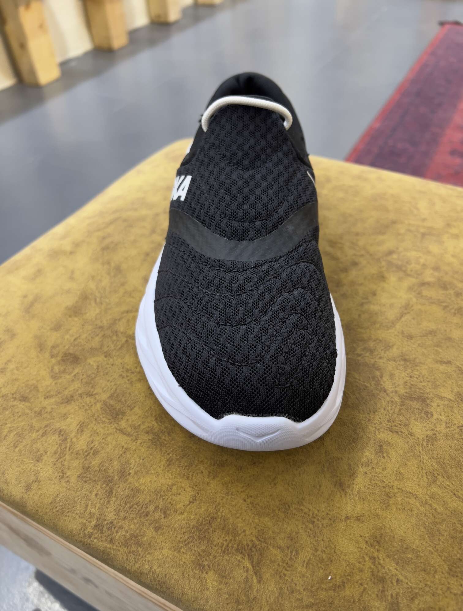 Hoka Ora Recovery Slide Black White Front View hoka ora recovery slide black white 1119398 bwht front view